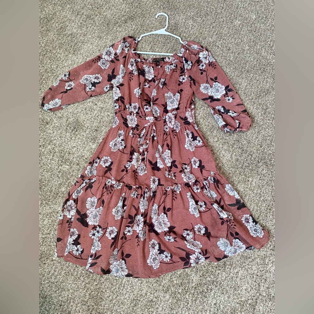 Dusty Rose Floral Dress for Fall